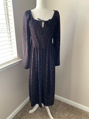 Lane Bryant Plum Smocked Midi Dress with Tiny Dot Print